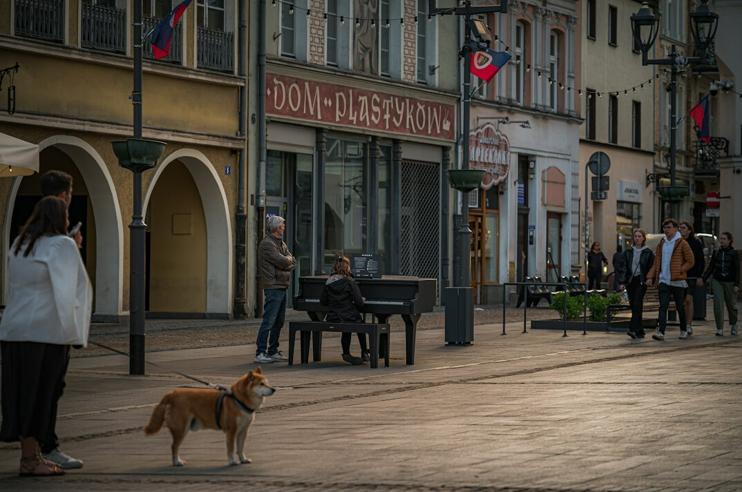 Street documentary photography scene in a Polish town square