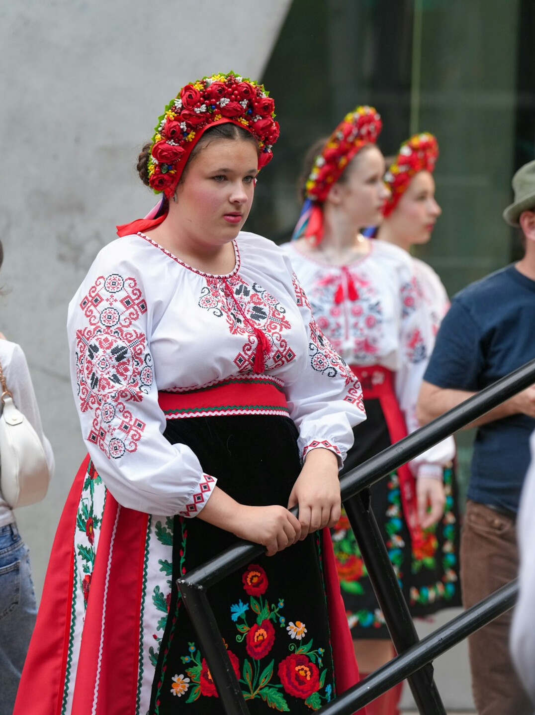 Local folk festival with people in traditional Polish costumes